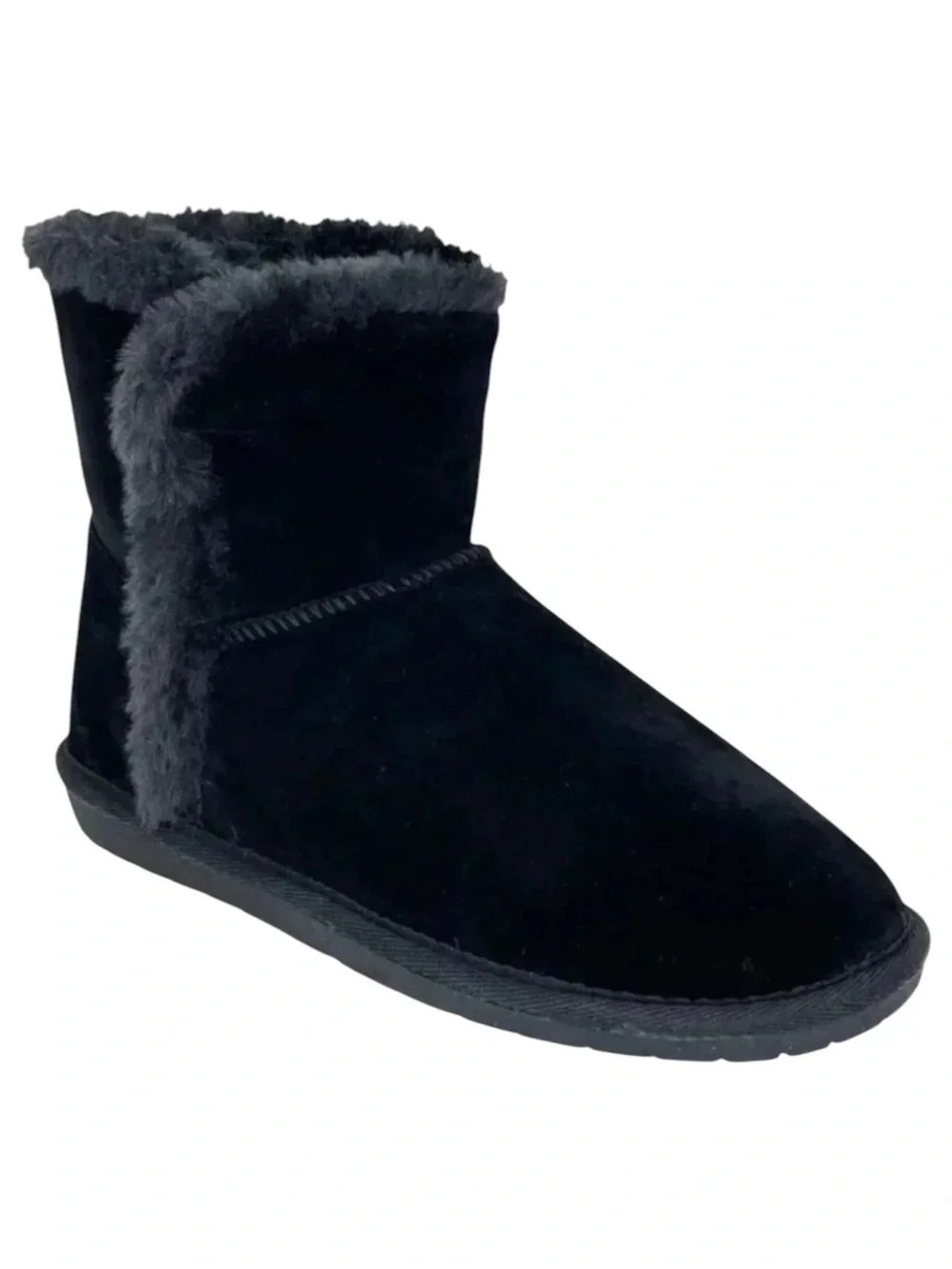 Sugar Polly Black Velvet Faux Fur Trim Womens Ankle Boots Size 6M